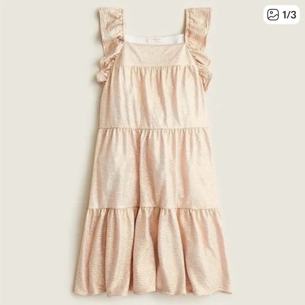 Crewcuts Ruffle Shoulder Dress in Gold Shimmer